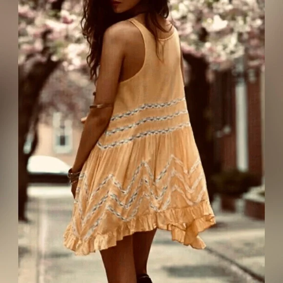 Free People | Dresses | Free People Voile And Lace Trapeze Slip Dress  Tangerine Sz Small Tunic Yellow | Poshmark